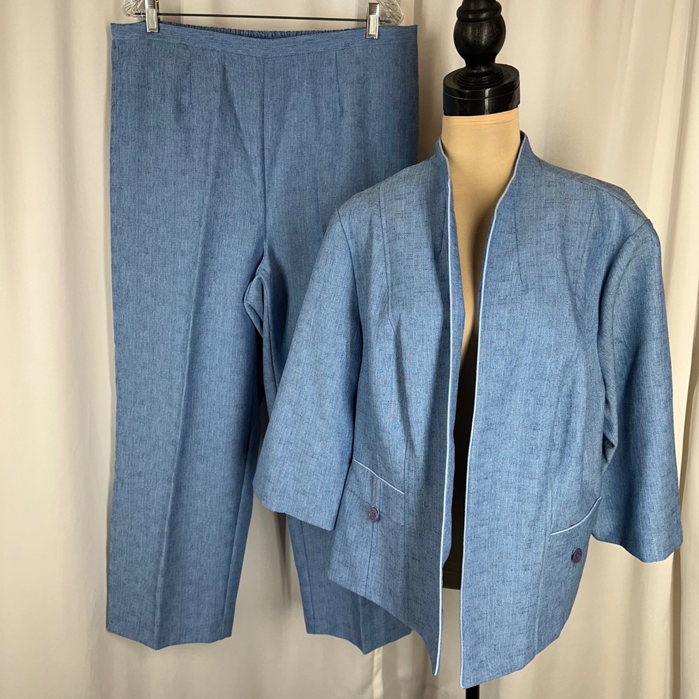 Sag Harbor Dress Woman Blue 2 Piece Pantsuit Set XL? Jacket Pull On Pants READ